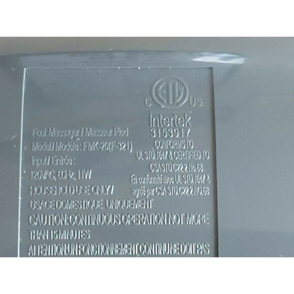 Intertek Foot Massager FMK-20 Heat Setting Auto Shut Off 10 x 6 x 3 inch - Picture 5 of 6